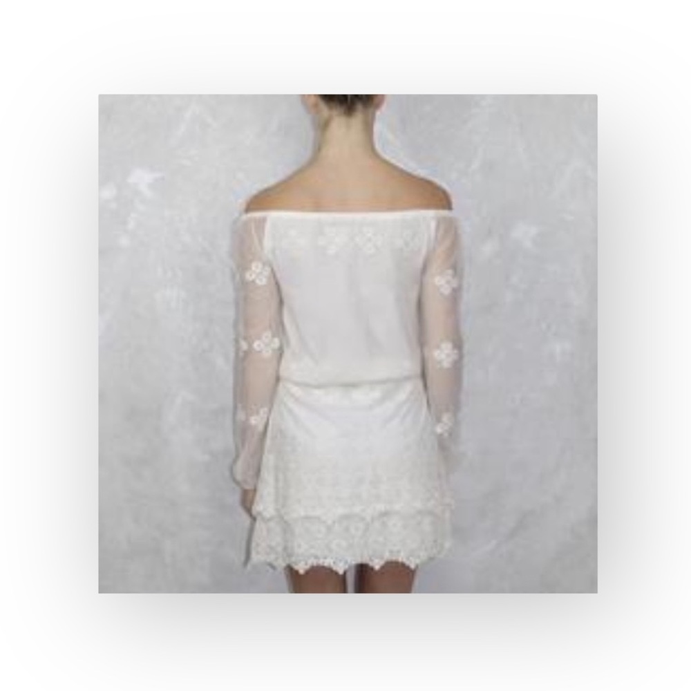 new Chaser ✶ Vintage Inspired Mesh + Lace Off Shouder Mini Dress ✶ Alabaster ✶ - Picture 11 of 16